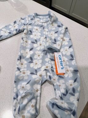 Carter's Light Blue Floral Fleece Footed One-Piece